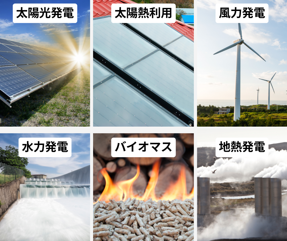 太陽光発電と太陽熱利用システムと風力発電と水力発電とバイオマスと地熱発電